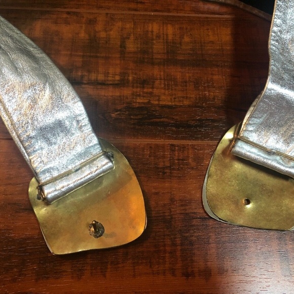 VINTAGE Brass Hammered Buckle Metallic Silver Belt main image 5